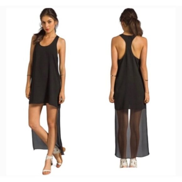 REVOLVE Sheer Tail Dress Line & Dot Black L silk - Picture 7 of 9